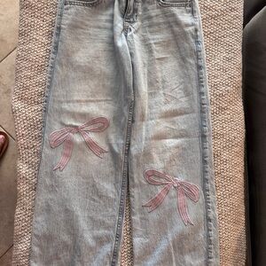 Abercrombie Kids Light Blue and Pink Bow Straight Leg Jeans